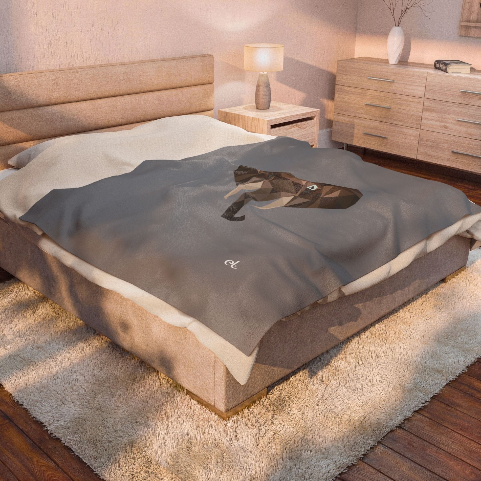 Savannah Geometry Plush Blanket Grey - African Art Throw Blanket - ELMUGO