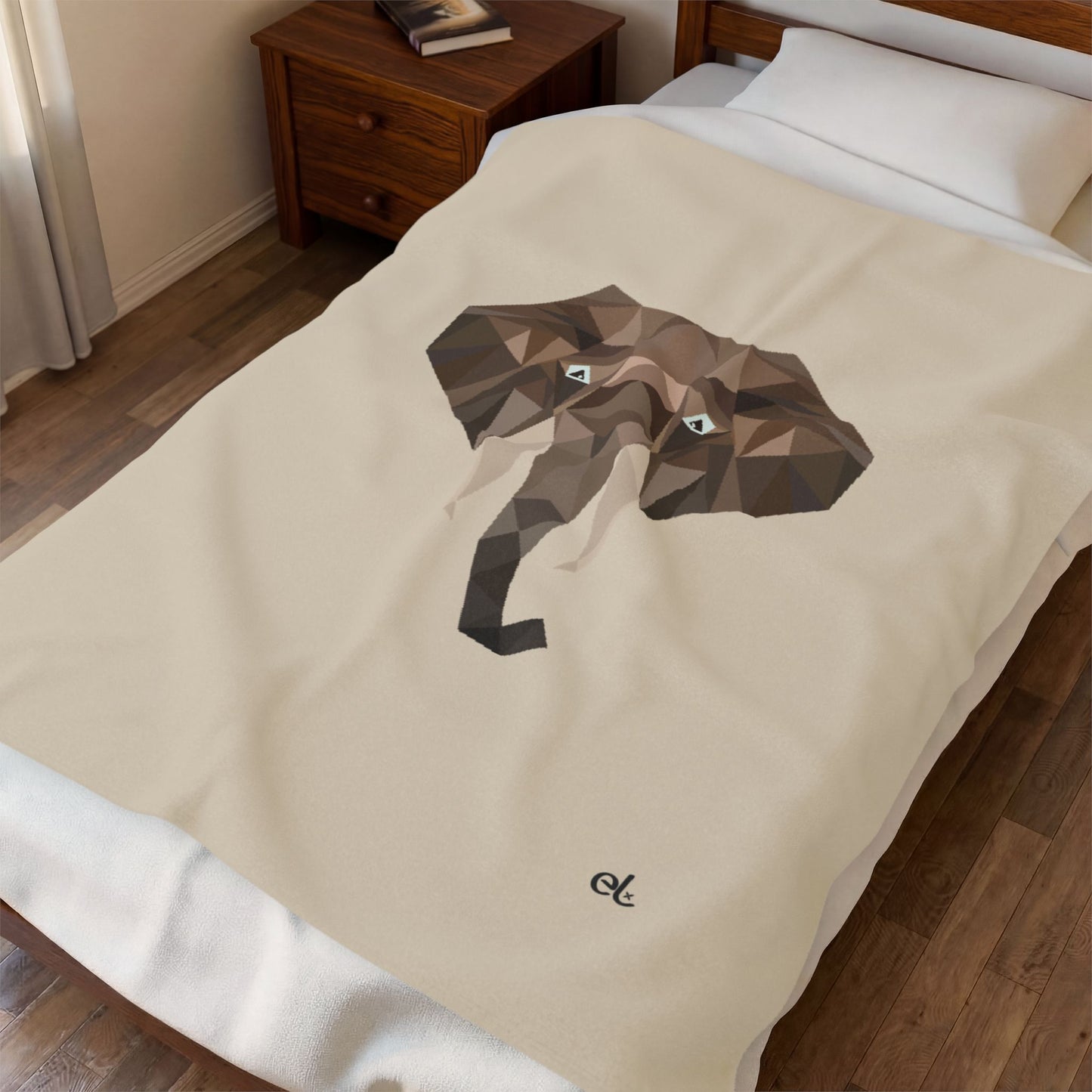Savannah Geometry Plush Blanket Beige - Geometric Wildlife Throw - ELMUGO