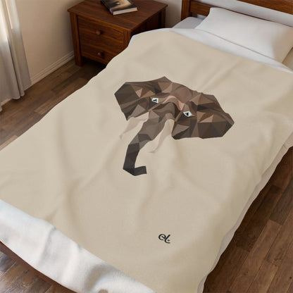 Savannah Geometry Plush Blanket Beige - Geometric Wildlife Throw - ELMUGO