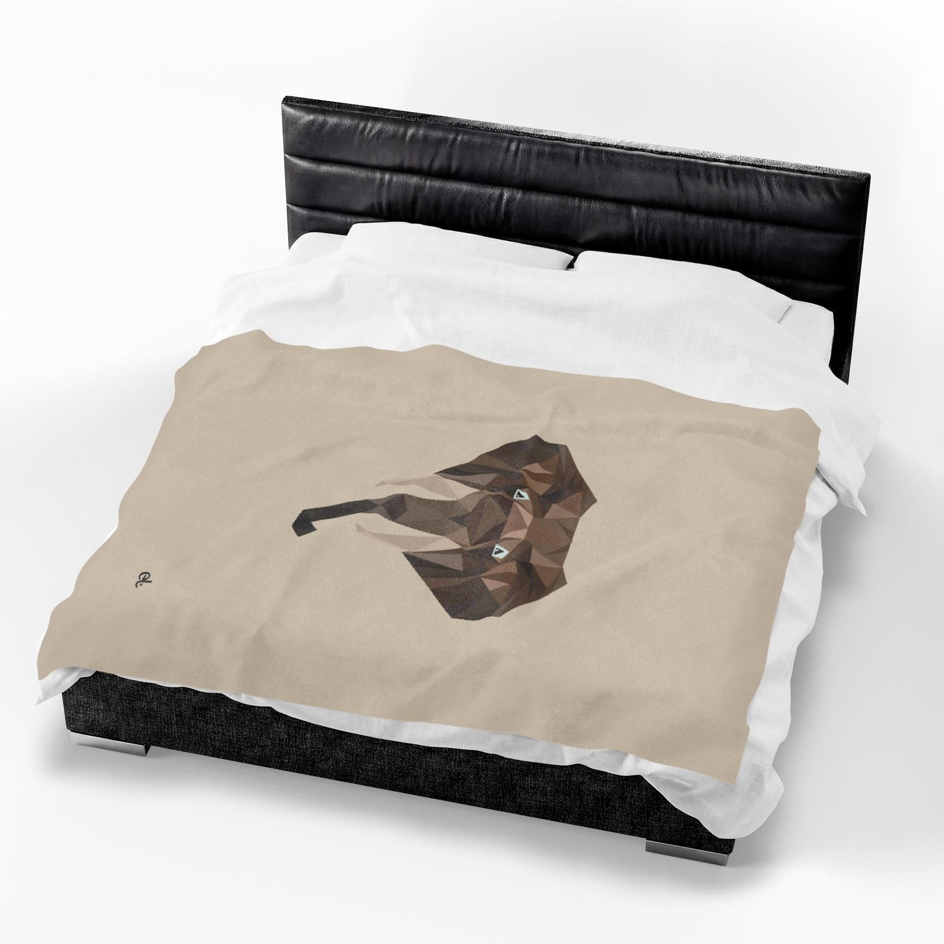 Savannah Geometry Plush Blanket Beige - Geometric Wildlife Throw - ELMUGO