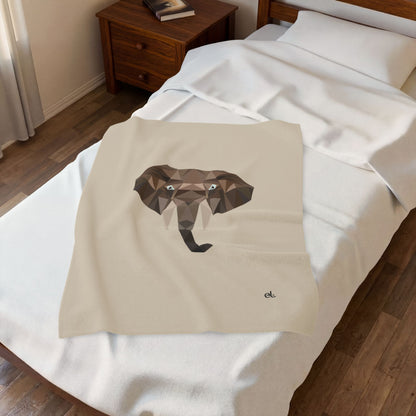 Savannah Geometry Plush Blanket Beige - Geometric Wildlife Throw - ELMUGO