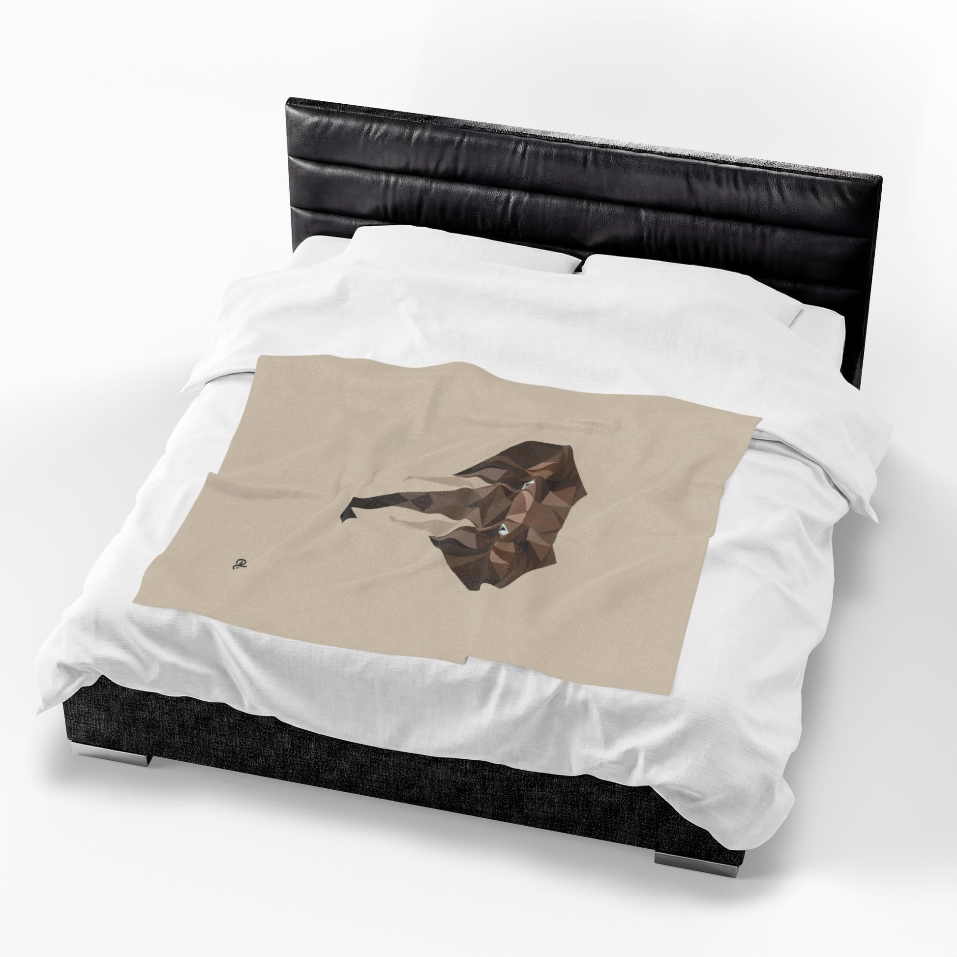 Savannah Geometry Plush Blanket Beige - Geometric Wildlife Throw - ELMUGO
