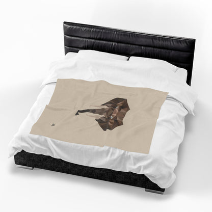 Savannah Geometry Plush Blanket Beige - Geometric Wildlife Throw - ELMUGO