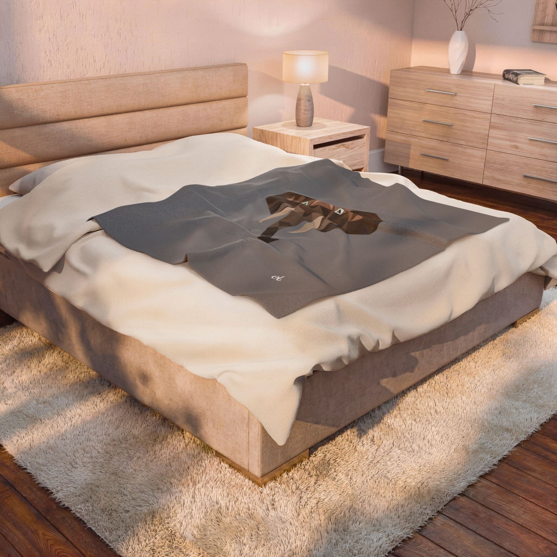 Savannah Geometry Plush Blanket Grey - African Art Throw Blanket - ELMUGO