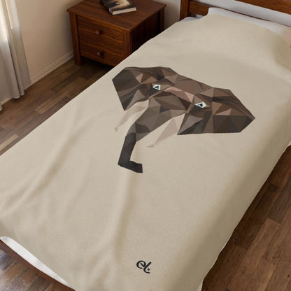 Savannah Geometry Plush Blanket Beige - Geometric Wildlife Throw - ELMUGO